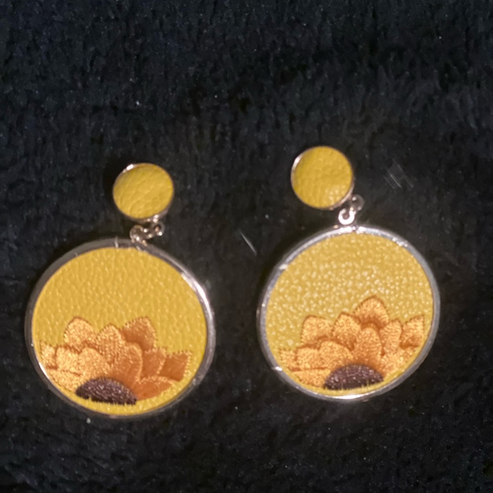 Sunflower Embroidered Yellow Earrings